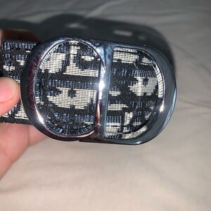 Dior Black and White Belt with Silver Buckle